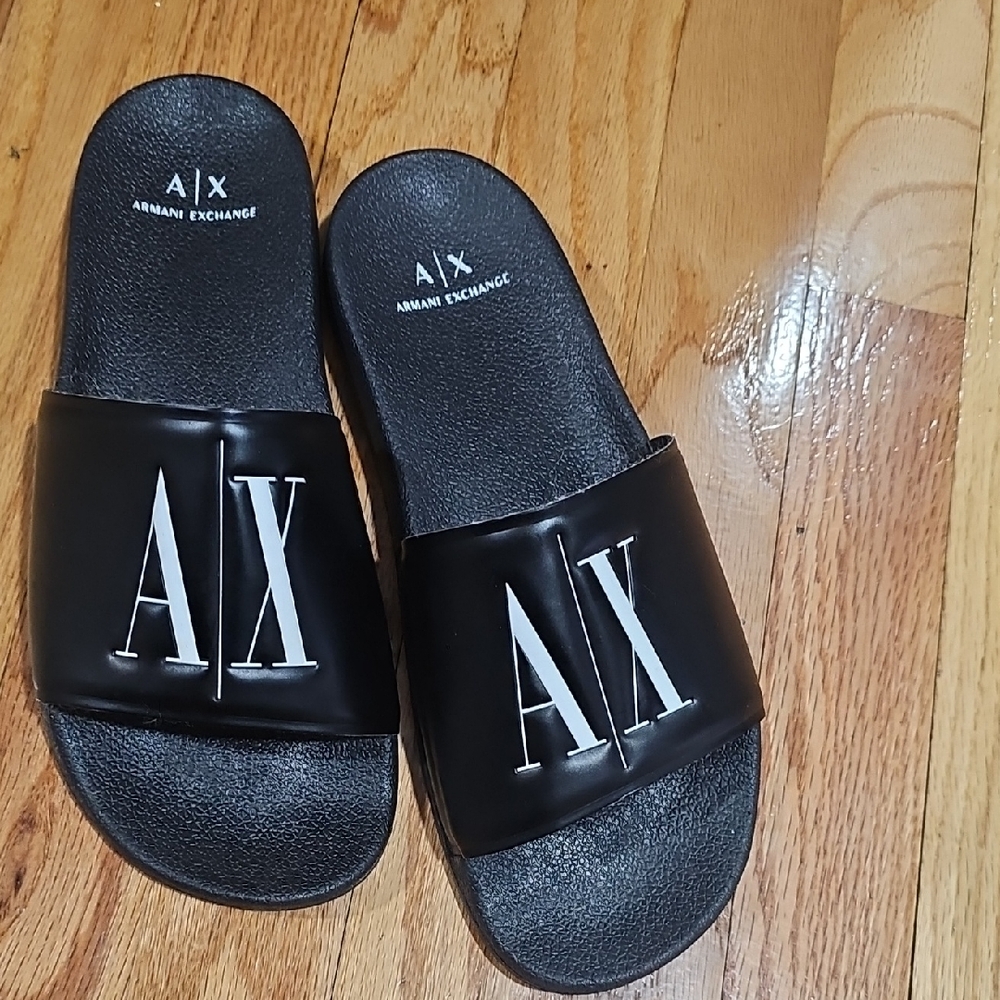 Armani Exchange Black and White Logo Slides